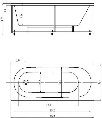 Акриловая ванна Акватек Оберон 160 с гидромассажем и экраном