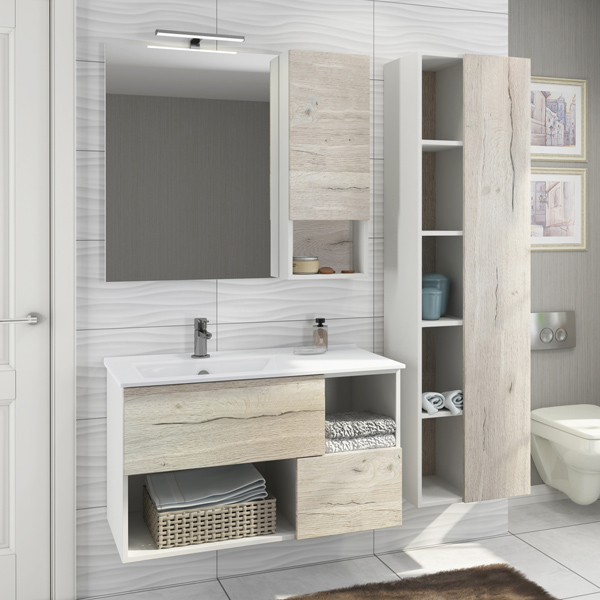 Тумба-умывальник Comforty "Ганновер-90" дуб дымчатый светлый с раковиной Comforty 9090EL