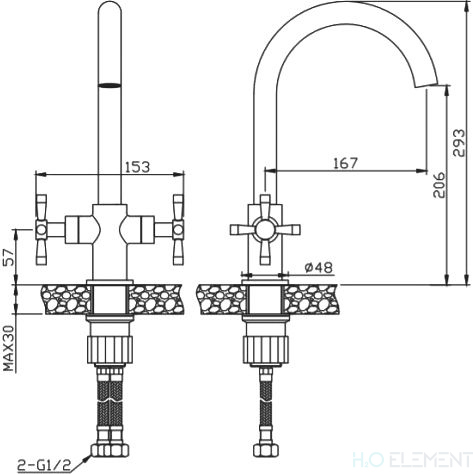 Смеситель 1 Orange Mia M34-821Ni для кухонной мойки