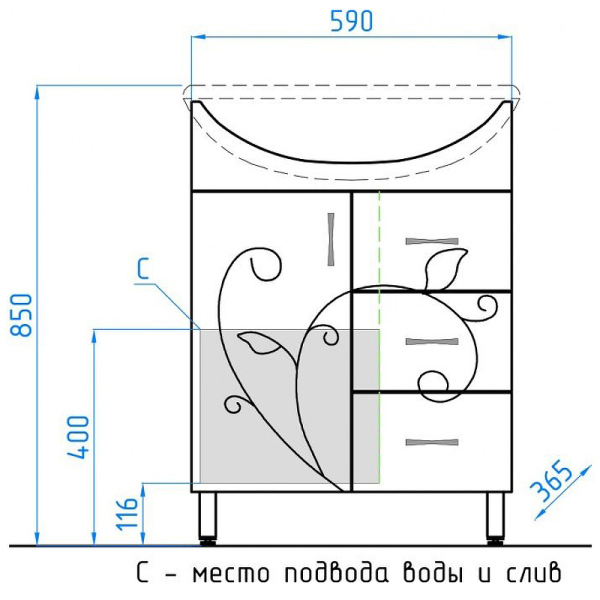 Тумба без раковины Style Line 24 ( 3 ящ.) Стелла 65 ФЬЮЖН, ЛС-00002285