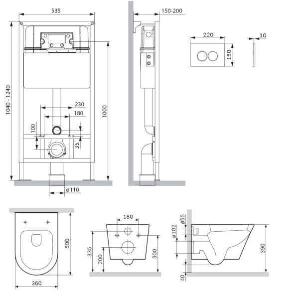 Комплект 4 в 1 AM.PM Sense (унитаз, инсталляця, сиденье, клавиша Белая), IS70101.741701