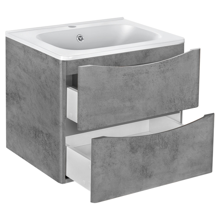 Тумба с раковиной Vincea Vico 600 подвесная, 2 выкатных ящика soft close, Beton, VMC-2V600BT+VCB-2VP600W
