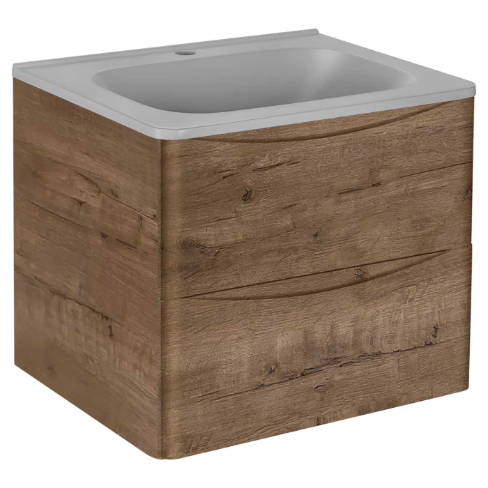 Тумба с раковиной Vincea Paola 600 подвесная, 2 выкатных ящика soft close, V.Oak, VMC-2P600VO+VCB-2VP600W