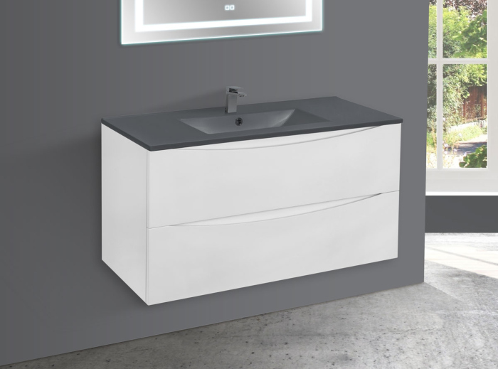 Тумба с раковиной Vincea Mia 1000 подвесная, 2 выкатных ящика soft close, G.White, VMC-2MC100GW+VBS-13100MB