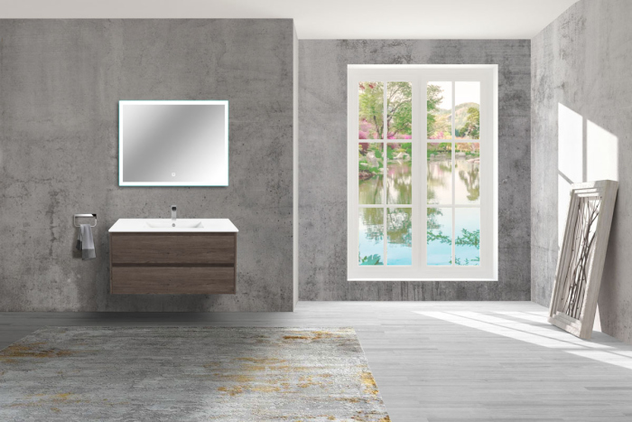Тумба с раковиной Vincea Gio 100 подвесная, 2 выкатных ящика soft-close, R.Oak, VMC-2G100RO+VBS-13100MA