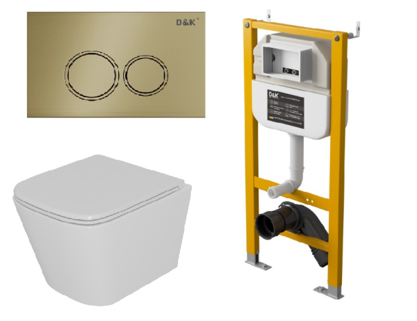 Комплект 3 в 1 D&K Унитаз подвесной безободковый, инсталляция, клавиша смыва (DS1431630)
