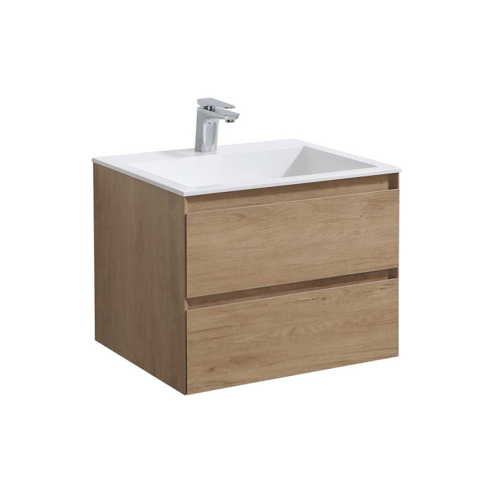 Тумба с раковиной Vincea Luka 600 подвесная, 2 выкатных ящика soft-close, N.Oak, VMC-2L600NO+VCB-13600W