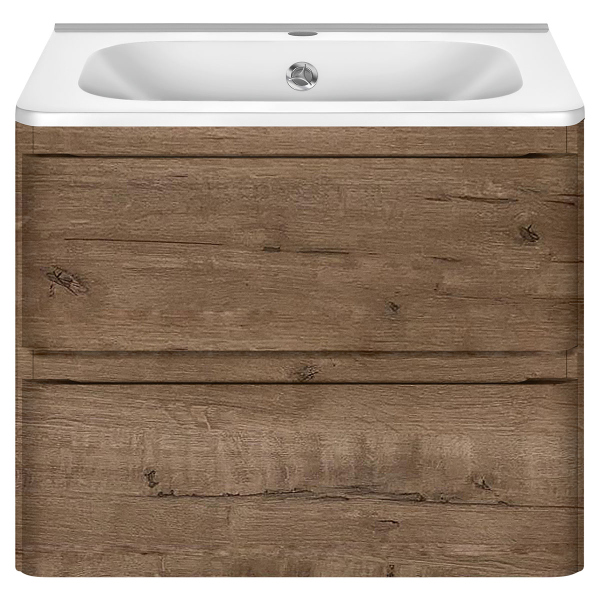 Тумба с раковиной Vincea Vico 600 подвесная, 2 выкатных ящика soft close, V.Oak, VMC-2V600VO+VCB-2VP600W