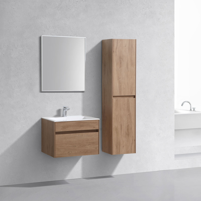 Тумба с раковиной Vincea Chiara 600 подвесная, 1 выкатной ящик soft-close, N.Oak, VMC-2C600NO+VCB-13600B