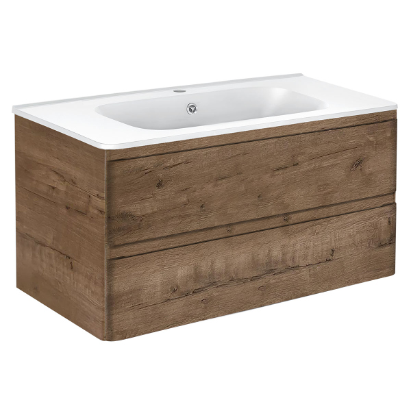 Тумба с раковиной Vincea Vico 1000 подвесная, 2 выкатных ящика soft close, V.Oak, VMC-2V100VO+VCB-2VP100W