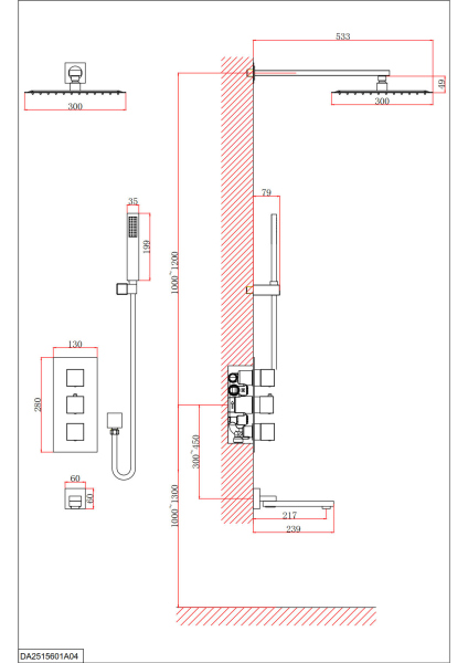 Душевая система для ванны и душа D&K встраиваемая с изливом матовый белый Bayern.Liszt DA2515608A04