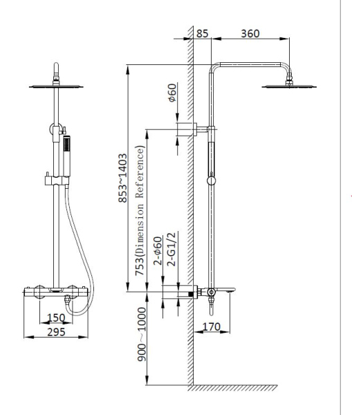 Душевая стойка Vincea Vogue VSFS-1V1TMB термостатическая, черный