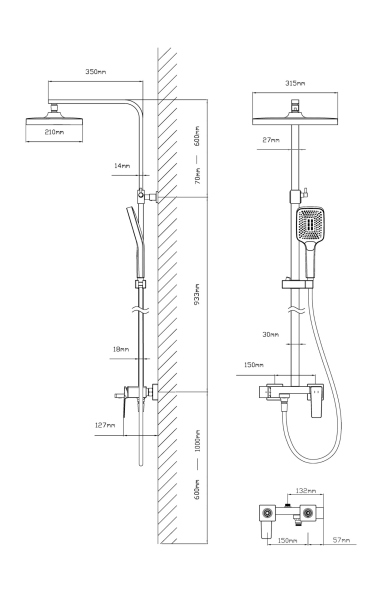 Душевая стойка Vincea Cube VSFS-4C12GM с изливом, вороненая сталь