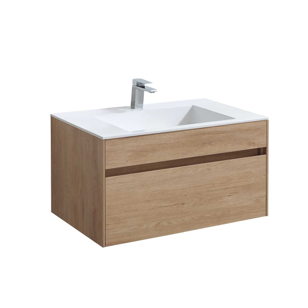 Тумба с раковиной Vincea Chiara 800 подвесная, 1 выкатной ящик soft-close, N.Oak, VMC-2C800NO+VCB-13800W