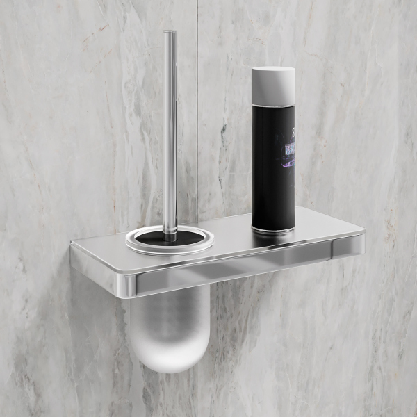 Ершик для унитаза Lemark GLASS LINE с держателем и полкой, хром/белое стекло (9761031)