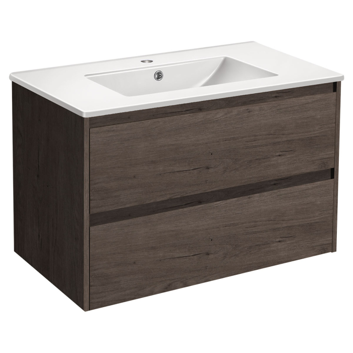 Тумба с раковиной Vincea Gio 800 подвесная, 2 выкатных ящика soft-close, R.Oak, VMC-2G800RO+VBS-13980