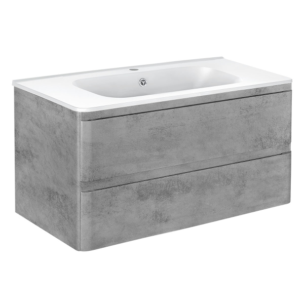 Тумба с раковиной Vincea Vico 1000 подвесная, 2 выкатных ящика soft close, Beton, VMC-2V100BT+VCB-2VP100W