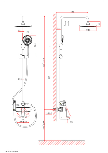 Душевая система D&K с гигиеническим душем Bayern.Fürth (DA1524705B18)