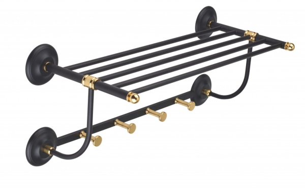 SOPHIA AM-2151-Nero/Do-Ant Полотенцедержатель с крючками, 57 см, цвет черный /Античное золото
