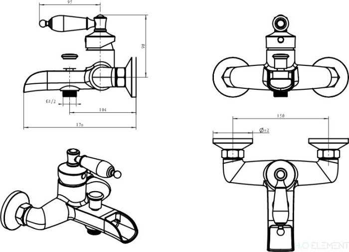 Смеситель Boheme Vogue 223 для ванны с душем
