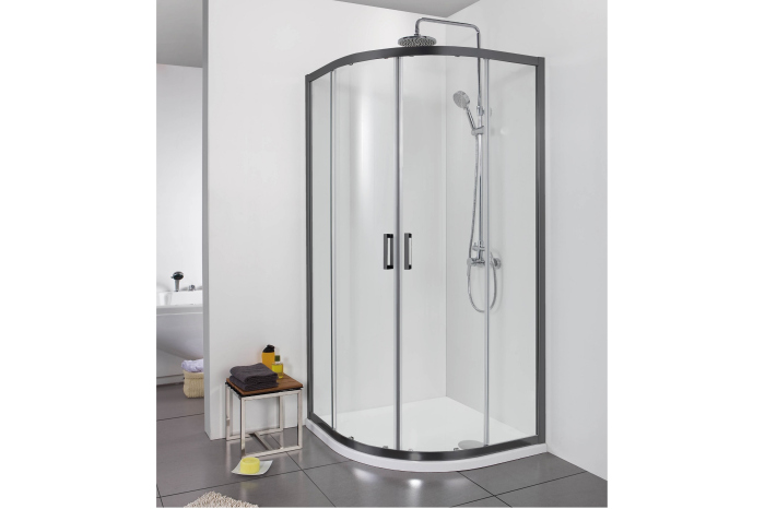 AQ ARI RO 08020BL Душевой уголок Aquatek 1/4 круга,800x800x2000, профиль черный, стекло прозрачное