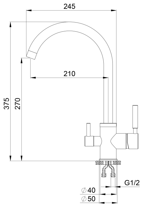 Смеситель для кухни GRANULA (2168, БАЗАЛЬТ)