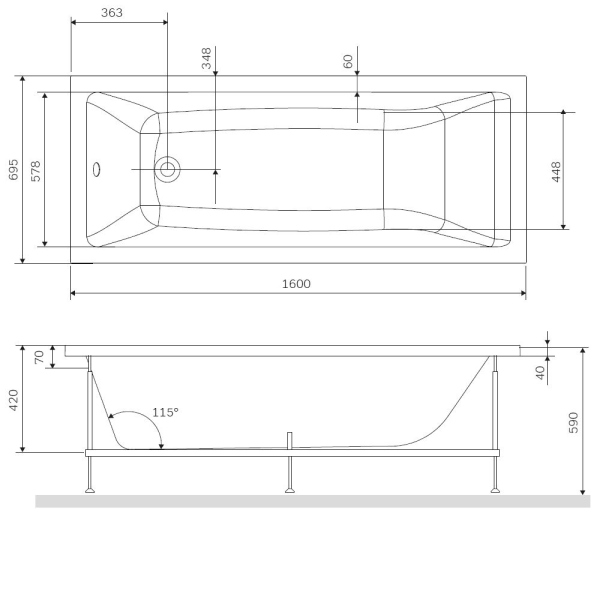 Каркас для ванны 160х70 см AM.PM Gem, W93A-160-070W-R Каркас для ванны 160х70 см AM.PM Gem, W93A-160-070W-R