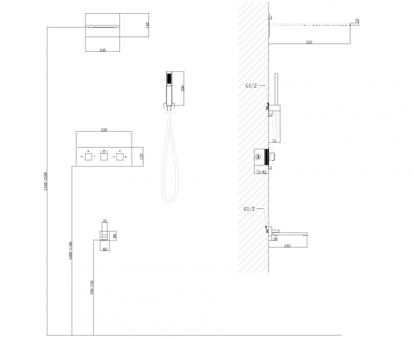 Душевая система ABBER Daheim AF8253B скрытого монтажа с изливом, термостат, черная матовая