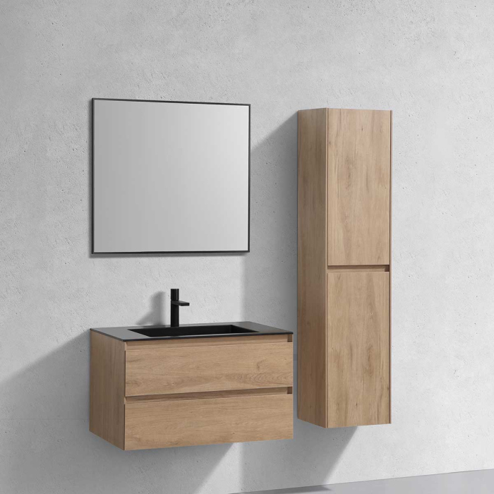 Тумба с раковиной Vincea Luka 800 подвесная, 2 выкатных ящика soft-close, N.Oak, VMC-2L800NO+VCB-13800G