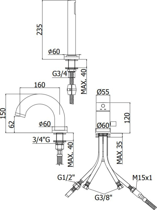 Смеситель Paffoni Light LIG047NO на борт ванны, черный
