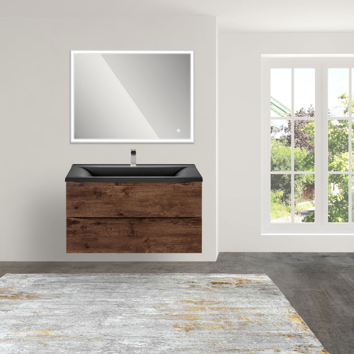 Тумба с раковиной Vincea Mia 900 подвесная, 2 выкатных ящика soft close, R.Wood, VMC-2MA900RW+VCB-3M900G