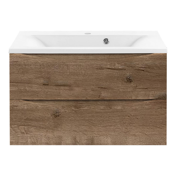 Тумба с раковиной Vincea Mia 750 подвесная, 2 выкатных ящика soft close, V.Oak, VMC-2MA750VO+VCB-3M750B