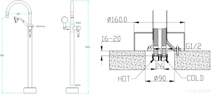 Смеситель Boheme Brillante 269 напольный, для ванны с душем