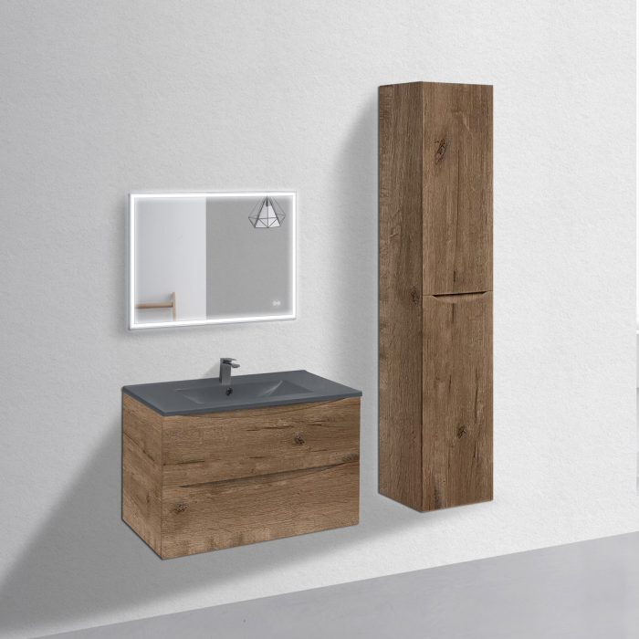 Тумба с раковиной Vincea Mia 800 подвесная, 2 выкатных ящика soft close, V.Oak, VMC-2MC800VO+VBS-13980