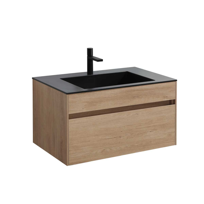 Тумба с раковиной Vincea Chiara 800 подвесная, 1 выкатной ящик soft-close, N.Oak, VMC-2C800NO+VCB-13800G