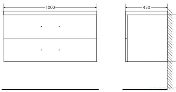 Belbagno База под раковину подвесная с двумя выкатными ящиками, AURORA-1000-2C-SO-MET