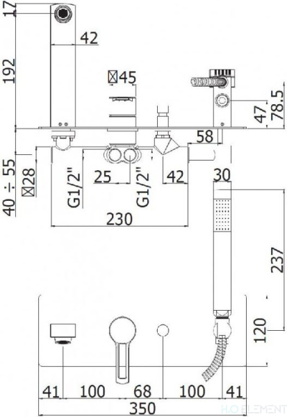 Смеситель Cezares Fuoco VDM2-01 С ВНУТРЕННЕЙ ЧАСТЬЮ, для ванны с душем