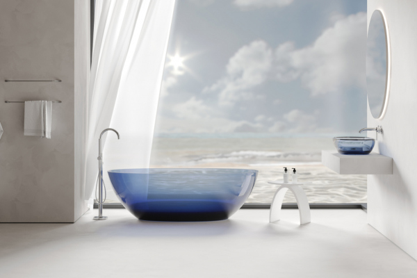 Раковина накладная прозрачная ABBER Kristall AT2805Saphir синяя