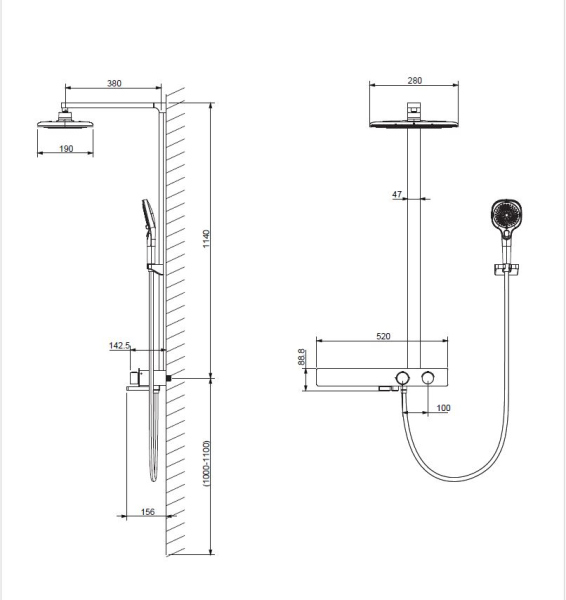 Душевая стойка Vincea Inspire VSFS-3I13TMB термостатическая с изливом, черный
