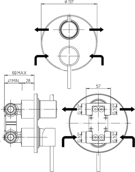 Смеситель Paini Cox 78CR6911 С ВНУТРЕННЕЙ ЧАСТЬЮ, для душа
