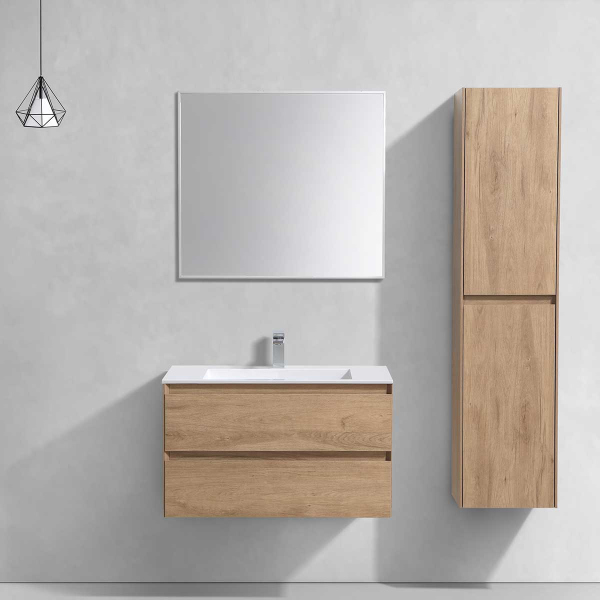 Тумба с раковиной Vincea Luka 800 подвесная, 2 выкатных ящика soft-close, N.Oak, VMC-2L800NO+VCB-13800B