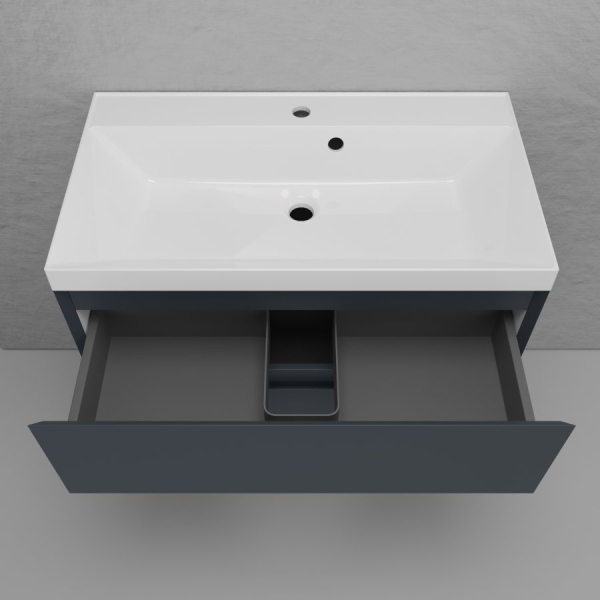 Тумба без раковины подвесная "Манхэттен 80" ЭМАЛЬ 80 2 ящика PLUS графит, ЛС-00002360