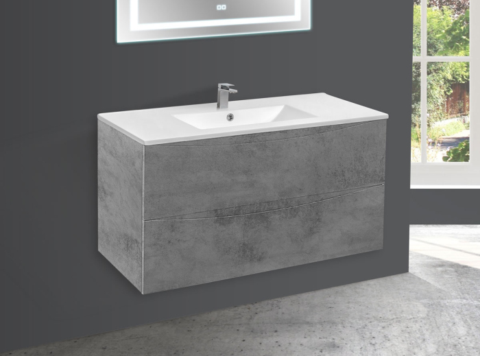 Тумба с раковиной Vincea Mia 1000 подвесная, 2 выкатных ящика soft close, Beton, VMC-2MC100BT+VBS-13100