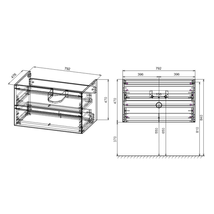 Тумба с раковиной Vincea Luka 800 подвесная, 2 выкатных ящика soft-close, T.Oak, VMC-2L800TO+VCB-13800B