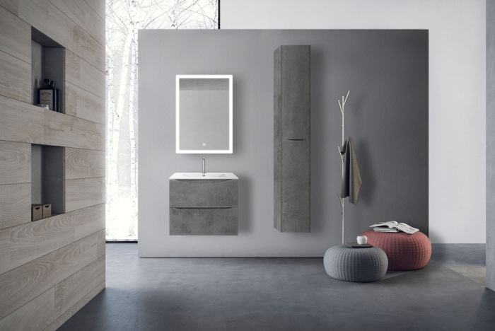 Тумба с раковиной Vincea Mia 600 подвесная, 2 выкатных ящика soft close, Beton, VMC-2MC600BT+VBS-13960