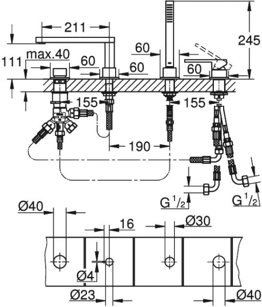 Смеситель Grohe Plus 29307003 на борт ванны