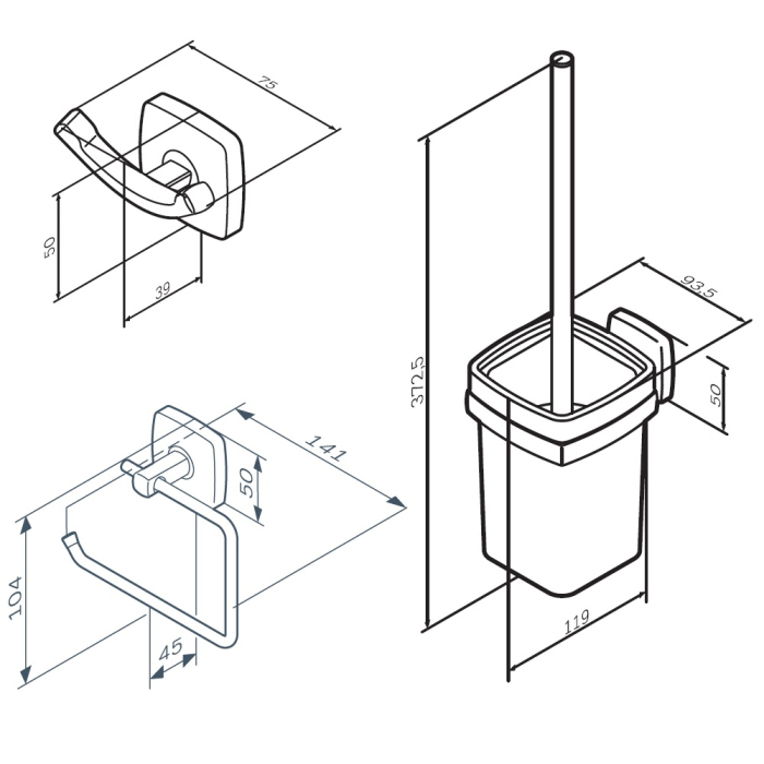 Набор аксессуаров для зоны туалета, черный AM.PM Gem, AK90T2003B