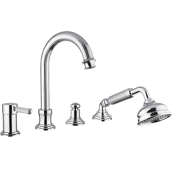 OLIMP-BVDM-02-L Смеситель на борт ванны с выдвижным душем и переключателем, бронза