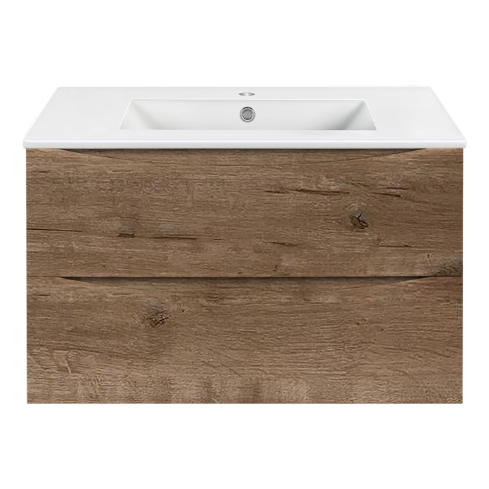 Тумба с раковиной Vincea Mia 800 подвесная, 2 выкатных ящика soft close, V.Oak, VMC-2MC800VO+VBS-13980