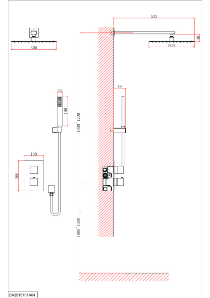 Душевая система D&K встраиваемая термостатическая Bayern.Liszt (DA2515705A04)